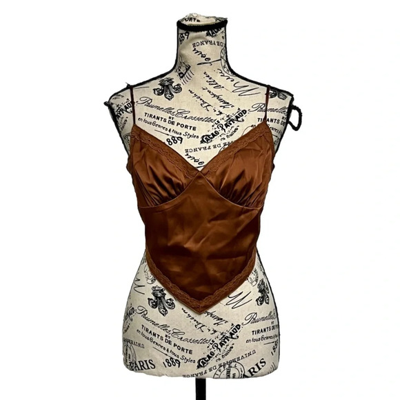 Mable Satin Bandana Triangle Crop Top Brown Y2k Retro Boho Corset M Womens - Picture 3 of 12